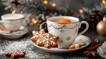 Fototapeta premium Christmas tea cup biscuits