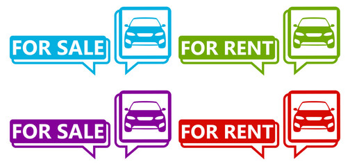 set Automobile for sale sign icon. car for rent sticker social media template design vector illustration