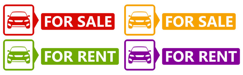 set Automobile for sale sign icon. car for rent sticker social media template design vector illustration