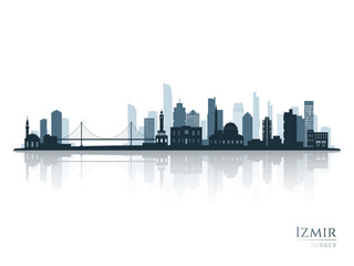 Naklejka premium Izmir skyline silhouette with reflection. Landscape Izmir, Turkey. Vector illustration.