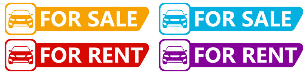 set vector car sales signs icon labels. automobile for sale and rent sign. dealership symbol design template vector illustration 