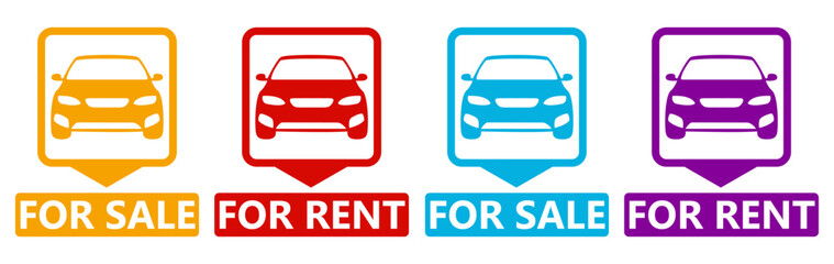 set vector car sales signs icon labels. automobile for sale and rent sign. dealership symbol design template vector illustration 
