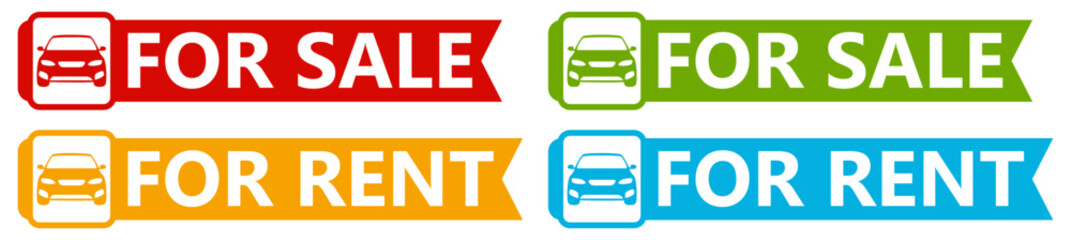 set vector car sales signs icon labels. automobile for sale and rent sign. dealership symbol design template vector illustration 