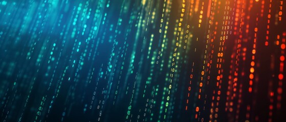 Vibrant Digital Matrix Displaying Colorful Binary Code Flowing in Abstract Pattern