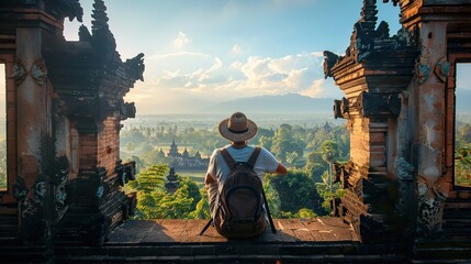 Fototapeta premium Travel photography in diverse travel destinations, capturing cultural experiences and adventure travel. copy space for text.