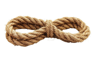 Obraz premium A close-up of a thick, natural jute rope tied into a symmetrical knot, showcasing its textured and rustic beauty. Perfect for crafts, nautical themes, and rustic designs. 