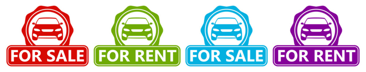 Set car for sell and rent icons. selling and rental sign labels sticker design vector illustration	