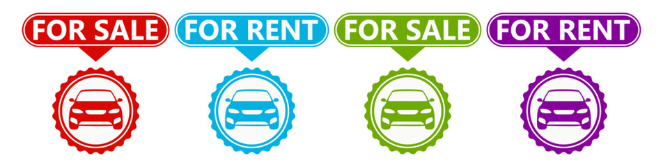 Set car for sell and rent icons. selling and rental sign labels sticker design vector illustration	