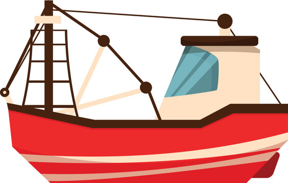 recommend clip art: Red fishing boat floating on water, fishing industry, commercial fishing, seafood harvesting, marine navigation