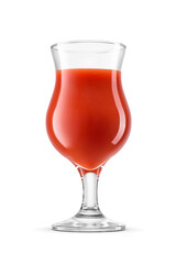 Red tomato juice drink served in elegant glass isolated. Transparent PNG image.