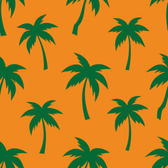 Naklejka premium seamless palm pattern, tropical, beach, vector, summer, nature, island, illustration, sea, silhouette, sun, coconut, travel, leaf, palm tree, plant