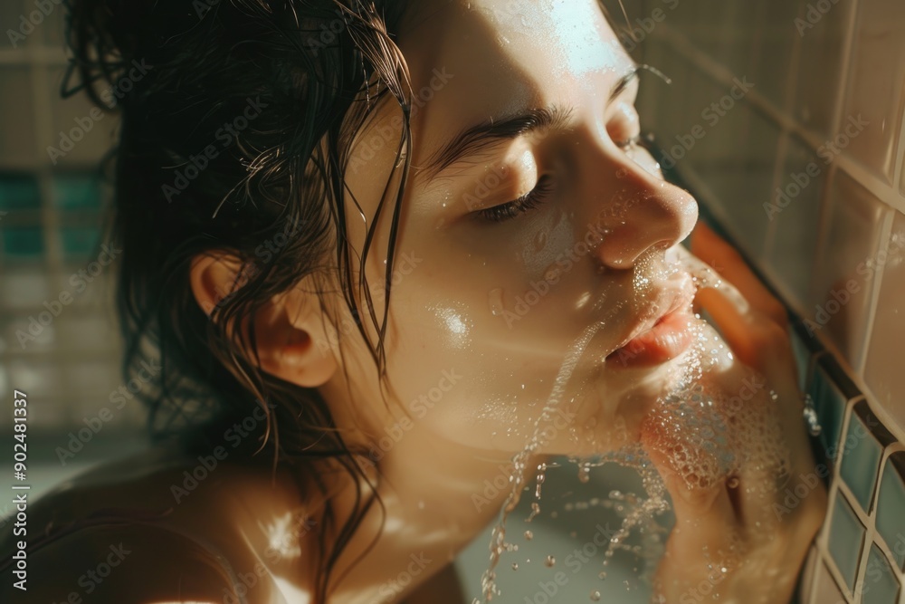 Canvas Prints A woman relaxing in a bathtub