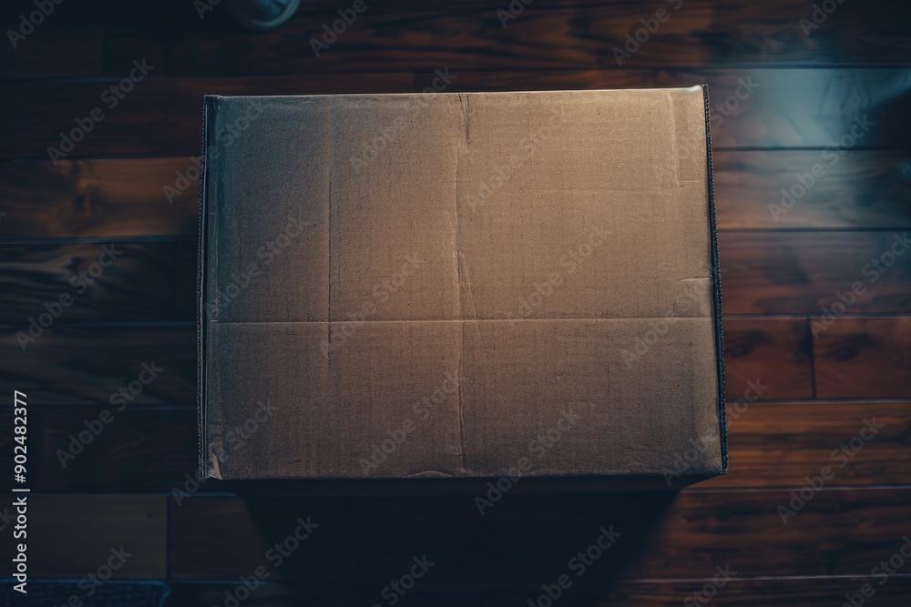 Poster a simple cardboard box sits on a wooden floor, ready for use or storage