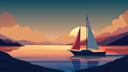 Fototapeta premium Mesmerizing Oil Paint Sailboat at Sunset on Ocean