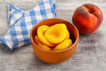 Ripe sweet and juicy canned peach