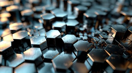 Fototapeta premium Close-up of a Cluster of Shiny Metallic Hexagons