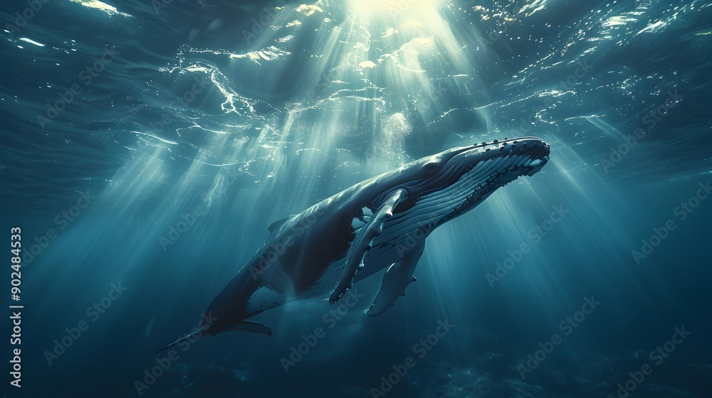 Poster Majestic Whale Diving into the Depths of the Mysterious Ocean