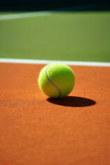 Tennis ball on a tennis court at sunset Selective focus
