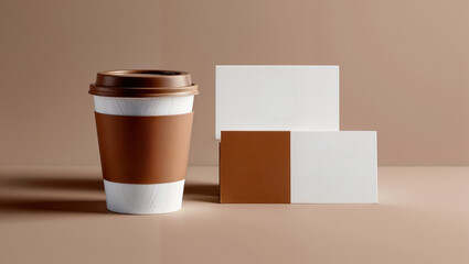 Elegant Mockup Photo of a Coffee Cup and Business Card Featuring a Cohesive Design Theme