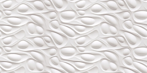 Organic Shapes Background, White 3d Seamless Pattern, Soft Wavy Texture, Embossed Paint