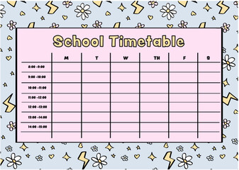 School timetable for daily and weekly planning with Boho rainbows and flowers. School schedule for elementary school, and middle school.