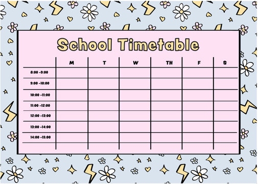 School timetable for daily and weekly planning with Boho rainbows and flowers. School schedule for elementary school, and middle school.