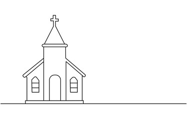 Continuous one simple single abstract line drawing of old church icon ,Church Single continuous line illustration ,continuous line of churches. one line drawing of church, Christian religious place
