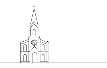 Continuous one simple single abstract line drawing of old church icon ,Church Single continuous line illustration ,continuous line of churches. one line drawing of church, Christian religious place