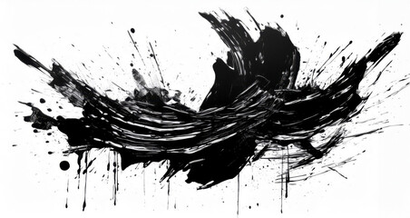 Abstract black in splash, paint, brush strokes, stain grunge isolated on white background. Generated image