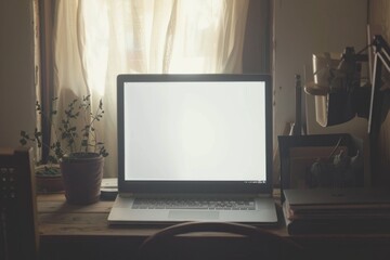 A person's laptop sits on a wooden desk, ready for use