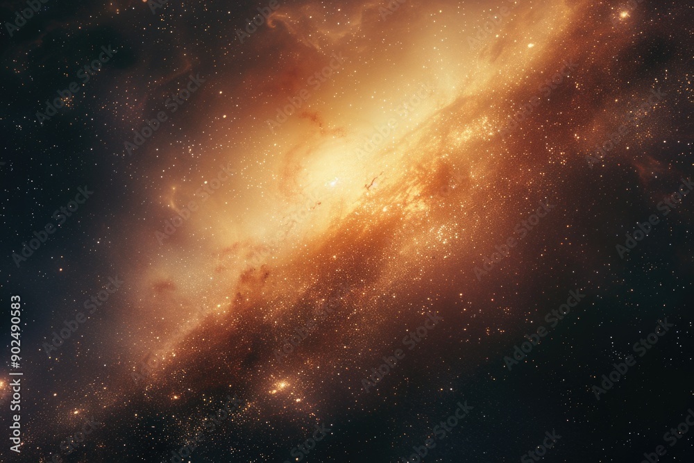 Poster a large galaxy with a bright star shining brightly in the background