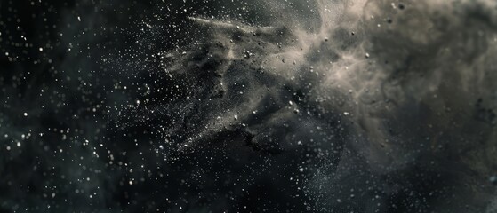 Overlay of soot particles, on black background, Generative AI