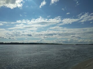 nature, river, lake, water, sky, clouds