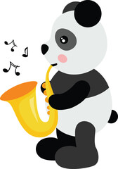 Naklejka premium Cute panda playing the saxophone.