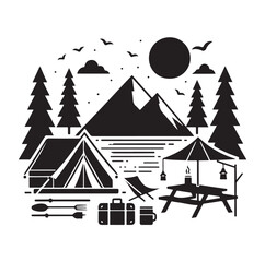 Obraz premium Camping set vector illustration icon