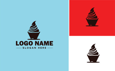 Frozen yogurt shop icon Fro-yo stand Yogurt bar Frozen dessert parlor flat logo sign symbol editable vector