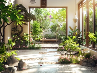 Fototapeta premium Chic Indoor Garden with Natural Light Indoor Setting, Lush and Inviting