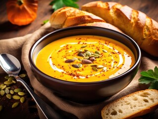 Pumpkin Cream Soup, Orange Autumn Dinner, Squash Soup Puree, Healthy Pumpkin Lunch