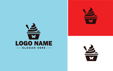 Frozen yogurt shop icon Fro-yo stand Yogurt bar Frozen dessert parlor flat logo sign symbol editable vector