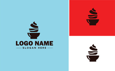 Frozen yogurt shop icon Fro-yo stand Yogurt bar Frozen dessert parlor flat logo sign symbol editable vector