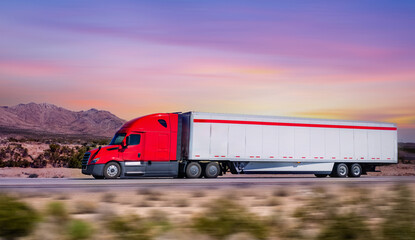 Semi Trucks on road, USA. Trucking in Nevada,