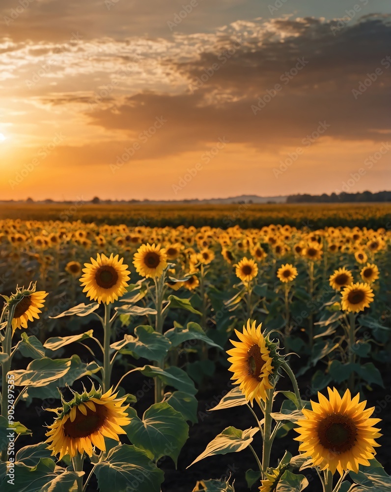 Canvas Prints field of tall sunflowers sunset backgroundvertical background vertical shot