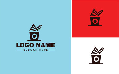 Fototapeta premium Frozen yogurt shop icon Fro-yo stand Yogurt bar Frozen dessert parlor flat logo sign symbol editable vector