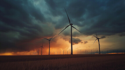 Obraz premium Wind turbine field at filds, sky 