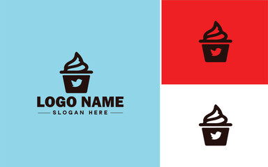 Frozen yogurt shop icon Fro-yo stand Yogurt bar Frozen dessert parlor flat logo sign symbol editable vector