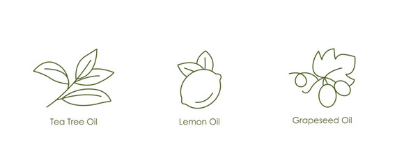 Refreshing Oils Vector Icons: Tea Tree, Lemon, Grape Seed