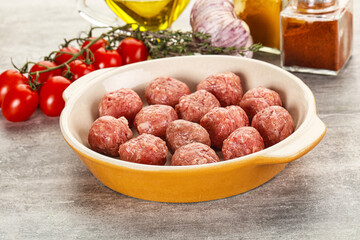 Uncooked raw beef meatball minced