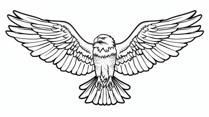 Obraz premium Black and White Line Drawing of an Eagle with Spread Wings