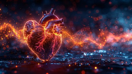 Heartbeat Graph Superimposed Over a Glowing Heart