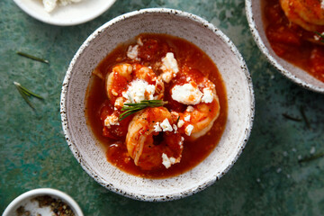 Shrimps with tomato sauce and Feta cheese